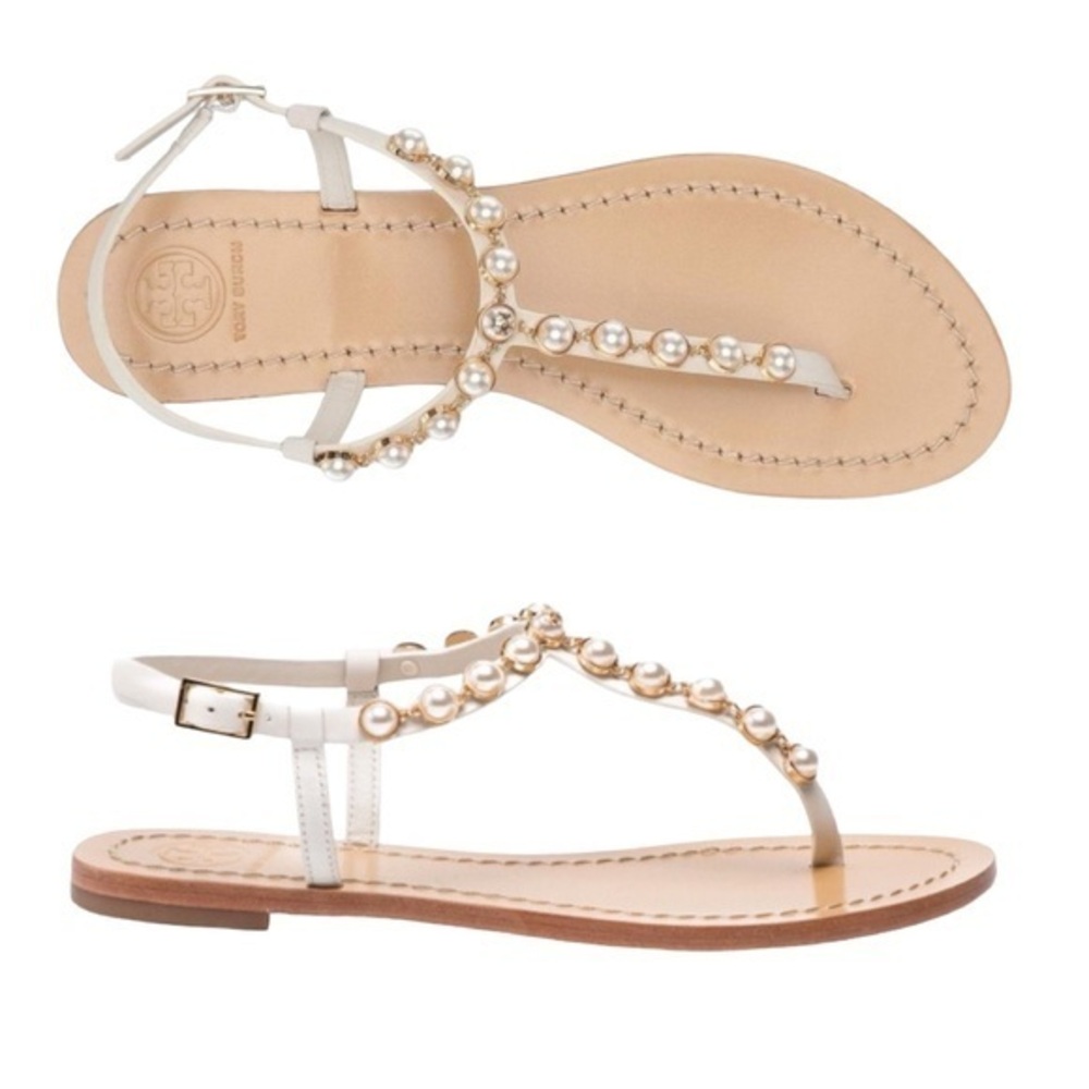 Tory Burch Emmy Pearl Thong Sandals White
